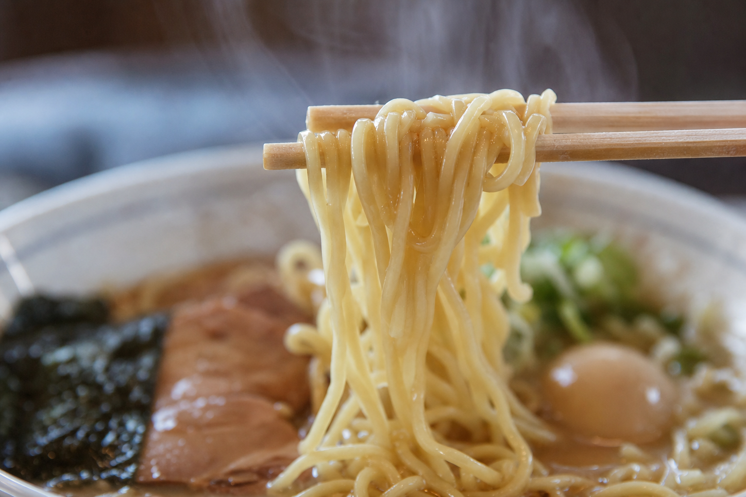 箸で麺を持ち上げる接写イメージ写真